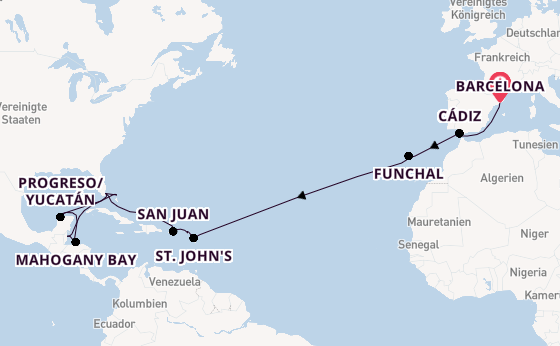Transatlantik ab Barcelona, Spanien auf der EXPLORA I