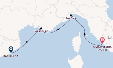 Westelijke Middellandse Zee vanaf Civitavecchia (Rome), Italië met de Costa Smeralda