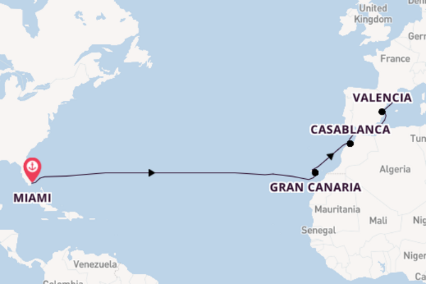 Miami, Casablanca to Barcelona