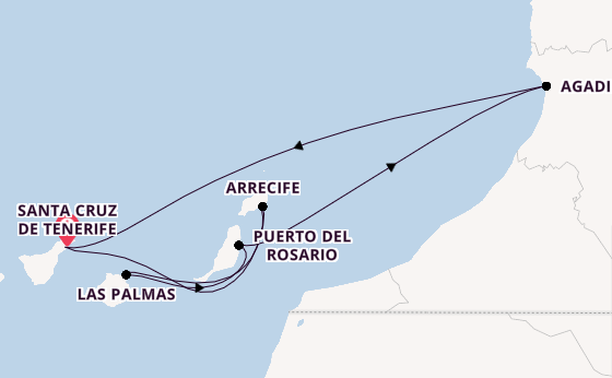 Canarische Eilanden vanaf Santa Cruz de Tenerife, Tenerife, Spanje met de Mein Schiff Relax