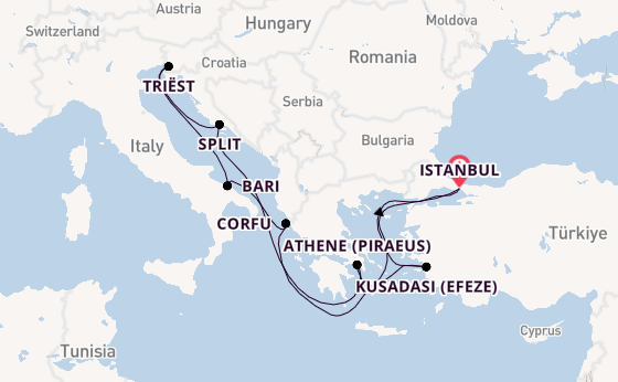 Middellandse Zee vanaf Istanbul, Turkije met de MSC Seaview