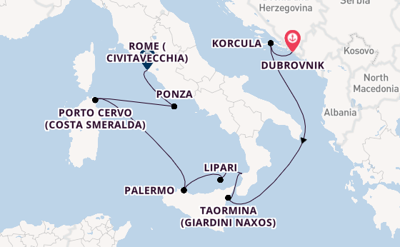Western Mediterranean from Dubrovnik, Croatia with the MS EUROPA 2