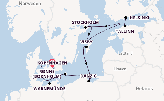 Ostsee ab Kopenhagen, Dänemark auf der Regal Princess