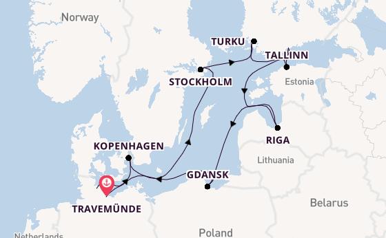 Europa vanaf Travemünde, Duitsland met de MS EUROPA