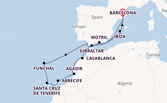 Westelijke Middellandse Zee vanaf Barcelona, Spanje met de Norwegian Jewel