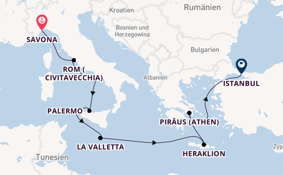 Mittelmeer ab Savona, Italien auf der Costa Pacifica
