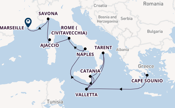 Western Mediterranean from Piraeus (Athens), Greece with the Costa Serena