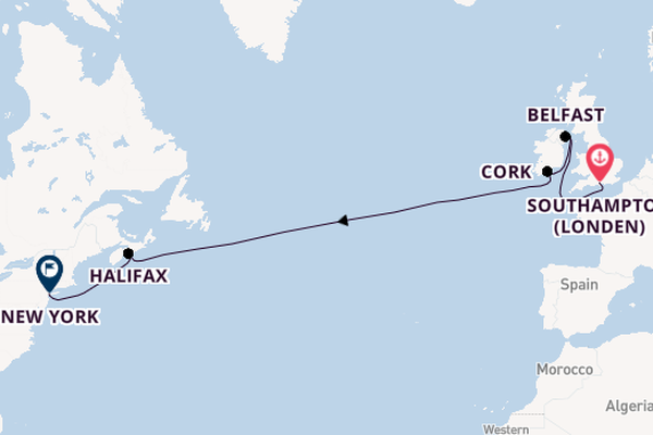 trans-Atlantisch vanaf Southampton (Londen), Engeland met de Norwegian Prima