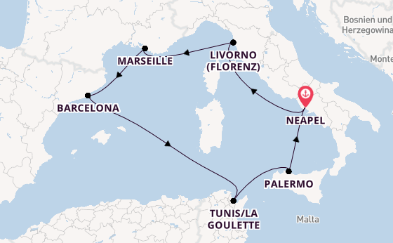 Westliches Mittelmeer ab Neapel, Italien auf der MSC Meraviglia