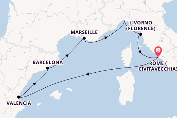 Western Mediterranean from Rome (Civitavecchia), Italy with the MSC Orchestra 