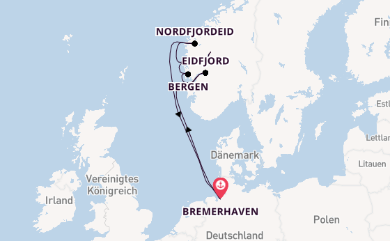 Norwegen ab Bremerhaven, Deutschland auf der Artania