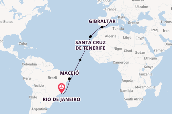 trans-Atlantisch vanaf Rio de Janeiro, Brazilië met de MSC Seaview
