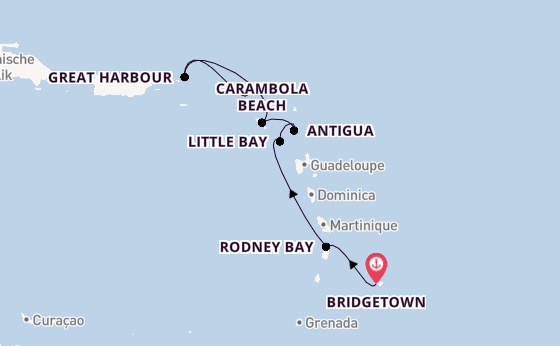 Karibik ab Bridgetown, Barbados auf der Seabourn Ovation