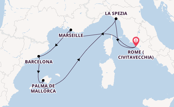 Western Mediterranean from Rome (Civitavecchia), Italy with the Legend of the Seas