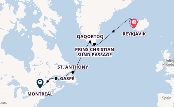 trans-Atlantisch vanaf Reykjavik, IJsland met de Seabourn Quest