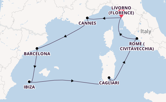 Western Mediterranean from Livorno (Florence), Italy with the MSC Fantasia