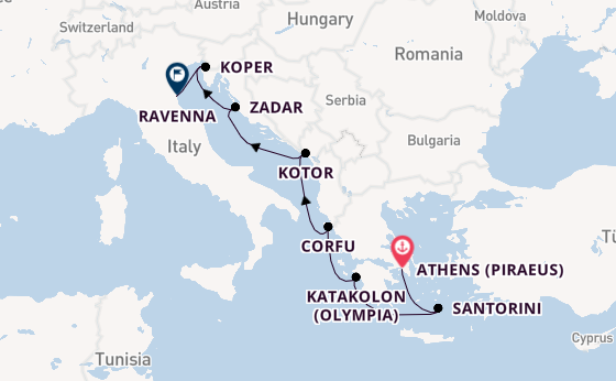 Eastern Mediterranean from Athens (Piraeus), Greece with the Norwegian Gem