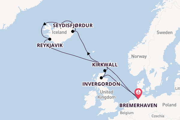 Arctica vanaf Bremerhaven, Duitsland met de Mein Schiff 3