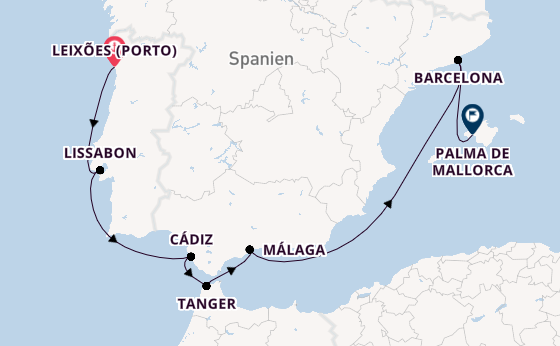Westliches Mittelmeer ab Leixões (Porto), Portugal auf der Mein Schiff 6