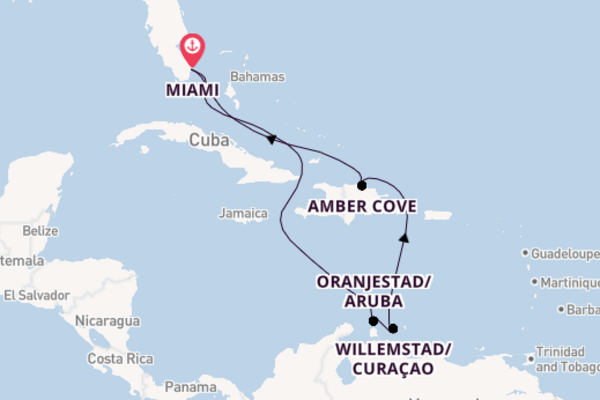 Sailing from Miami via Oranjestad/Aruba