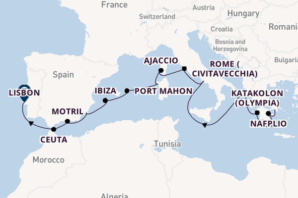 Mediterranean Sea from Athens (Piraeus), Greece with the Seabourn Quest