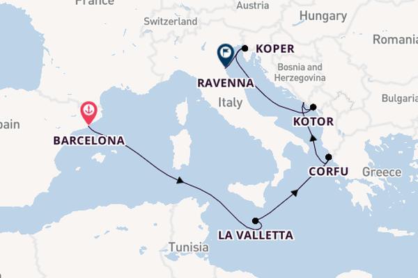 Middellandse Zee vanaf Barcelona, Spanje met de Norwegian Pearl