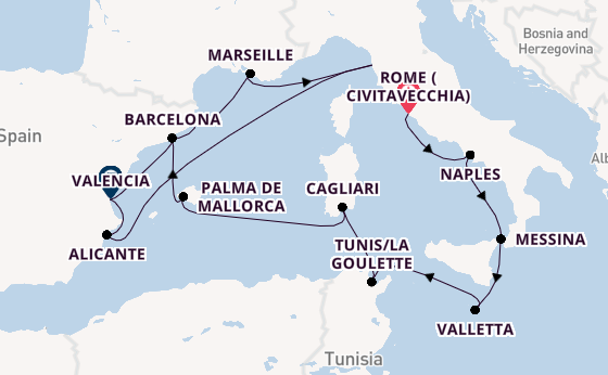 Western Mediterranean from Rome (Civitavecchia), Italy with the Seven Seas Voyager
