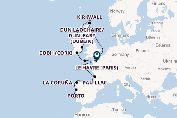 British Isles from Lisbon, Portugal with the Vista