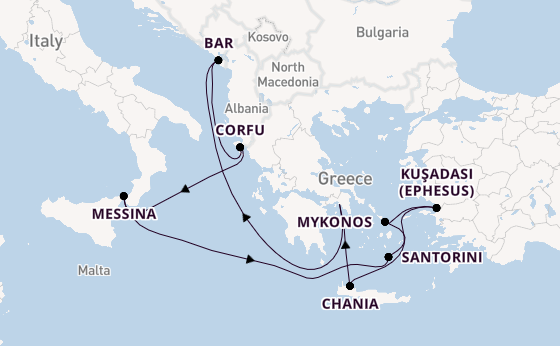 Eastern Mediterranean from Athens (Piraeus), Greece with the Sun Princess