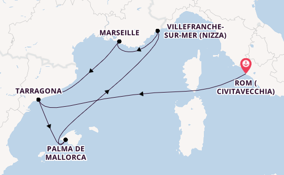 Westliches Mittelmeer ab Civitavecchia (Rom), Italien auf der Queen Victoria