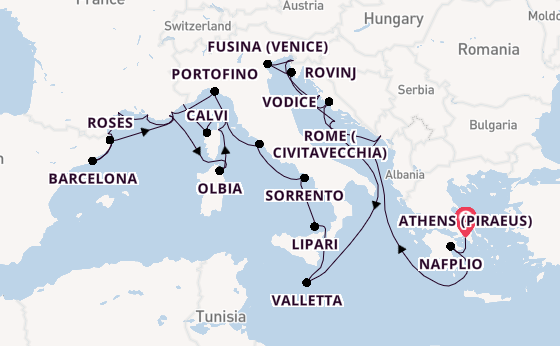 Mediterranean Sea from Athens (Piraeus), Greece with the Seabourn Ovation 