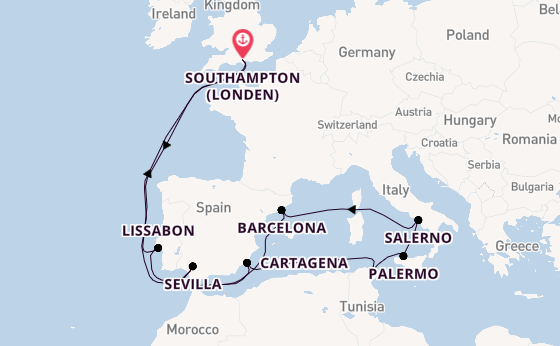 Middellandse Zee vanaf Southampton (Londen), Engeland met de Queen Victoria