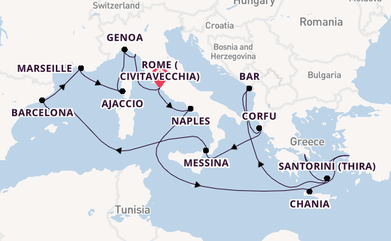 Mediterranean from Rome (Civitavecchia), Italy with the Sun Princess