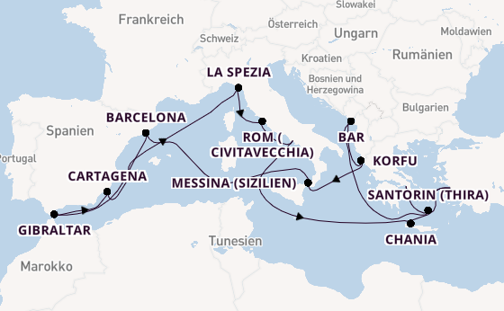 Mittelmeer ab Piräus (Athen), Griechenland auf der Sun Princess