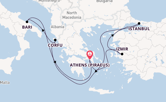 Mediterranean Sea from Athens (Piraeus), Greece with the MSC Lirica