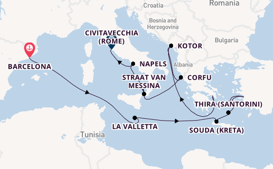 Middellandse Zee vanaf Barcelona, Spanje met de Oosterdam