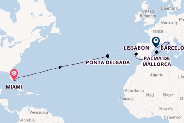 trans-Atlantisch vanaf Miami, United States met de Norwegian Viva