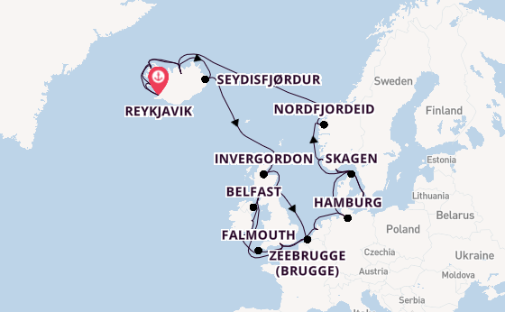 Britse Eilanden vanaf Reykjavik, IJsland met de Regal Princess
