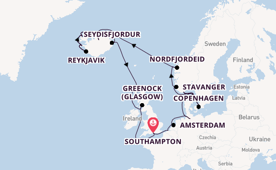 Arctic Ocean from Southampton, England with the Regal Princess
