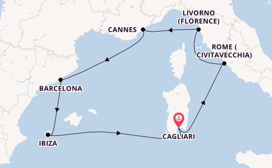 Western Mediterranean from Cagliari, Sardinia with the MSC Fantasia