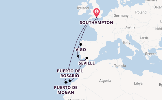 Canary Islands from Southampton, England with the Ventura