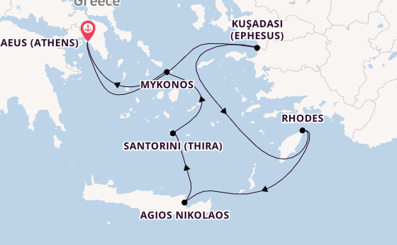 Eastern Mediterranean from Piraeus (Athens), Greece with the Celestyal Journey