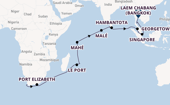 Zuidoost-Azië vanaf Kaapstad, Zuid-Afrika met AIDAstella
