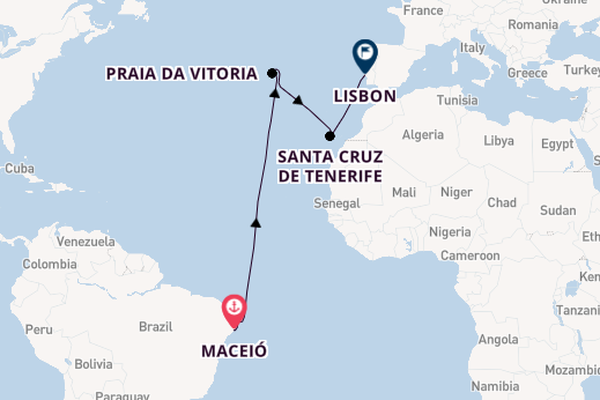 Transatlantic & Repositioning from Maceió, Brazil with the Costa Pacifica