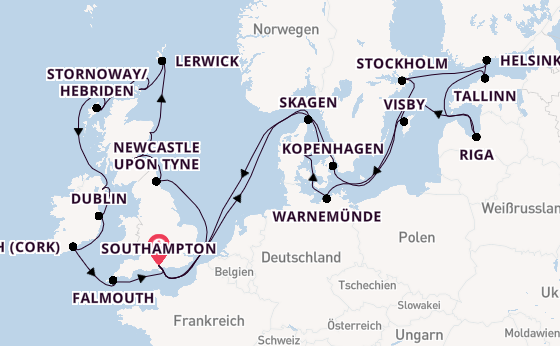 Britische Inseln ab Southampton, Großbritannien auf der Marina