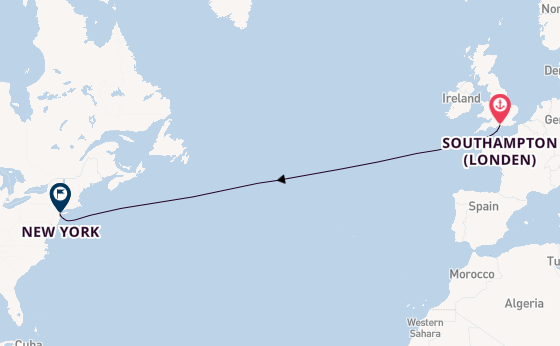 trans-Atlantisch vanaf Southampton (Londen), Engeland met de Queen Mary 2