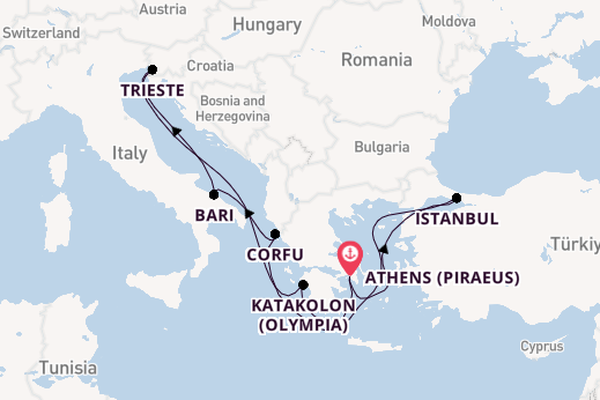 Mediterranean Sea from Athens (Piraeus), Greece with the MSC Fantasia