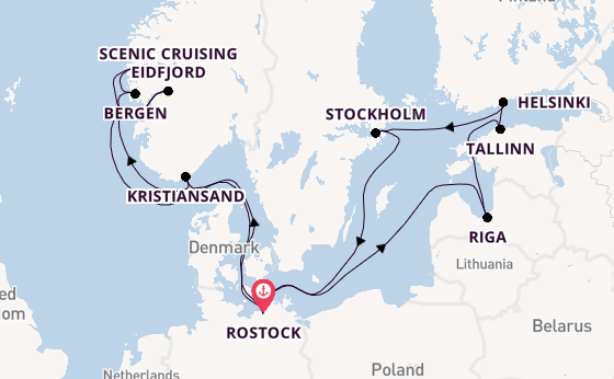 Noorwegen vanaf Rostock, Warnemünde, Duitsland met AIDAdiva