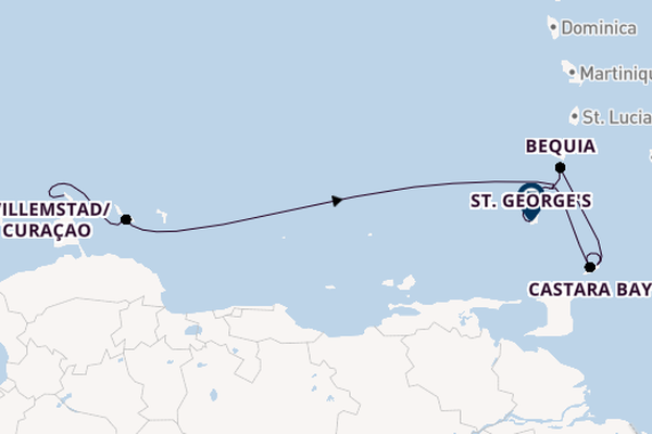 Südliche Karibik ab Oranjestad/Aruba, Ndl. Antillen auf der Star Clipper