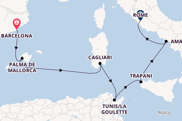 Westelijke Middellandse Zee vanaf Barcelona, Spanje met de Silver Muse
